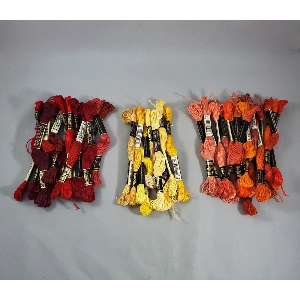DMC Floss Lot of 39 Embroidery Thread Shades of Red Yellow Orange Made in France